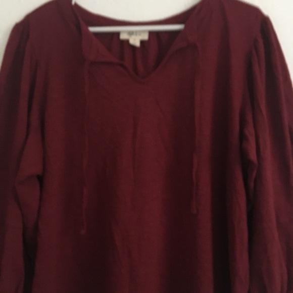 Style & Co. Split Neck Blouse Top Burgundy Plus Size Balloon Sleeve 3/4 - Picture 9 of 10
